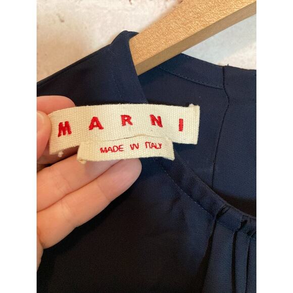 Marni Dress Womens Medium Navy Blue Pleated Open Back Made In Italy Capsule - Picture 5 of 16